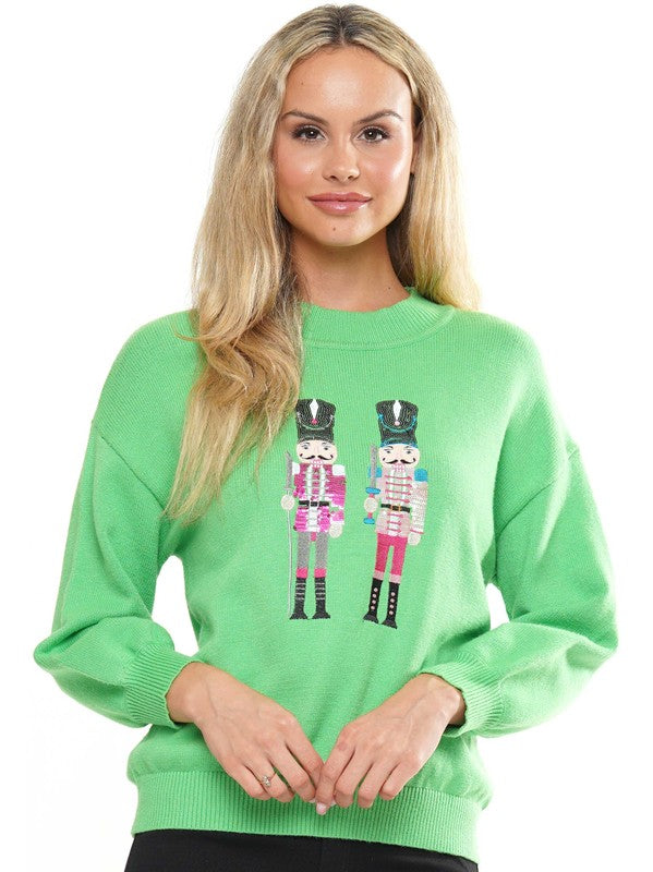 NUTCRACKER EMBROIDERY SWEATER-LIME GREEN