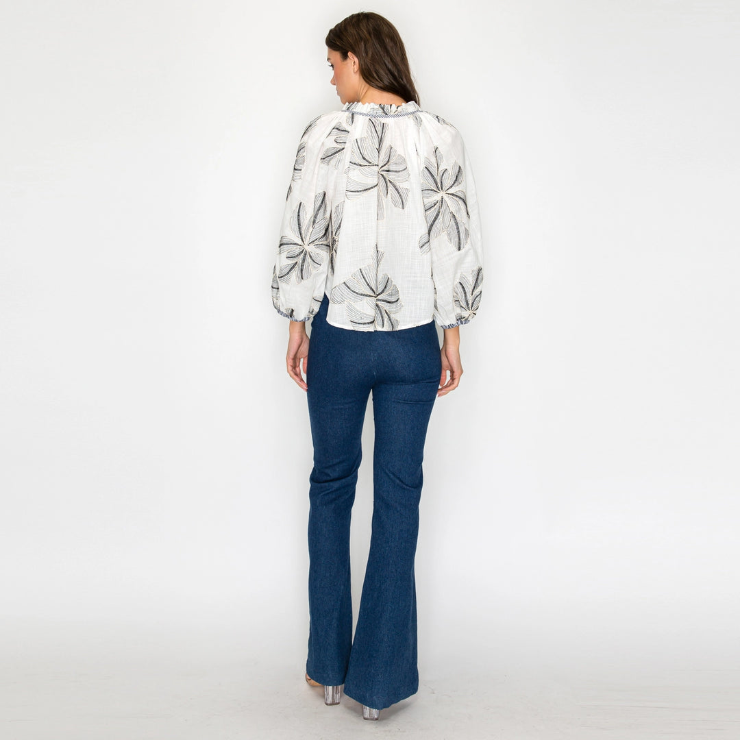 PALM BREEZE BLOUSE-WHITE/NAVY