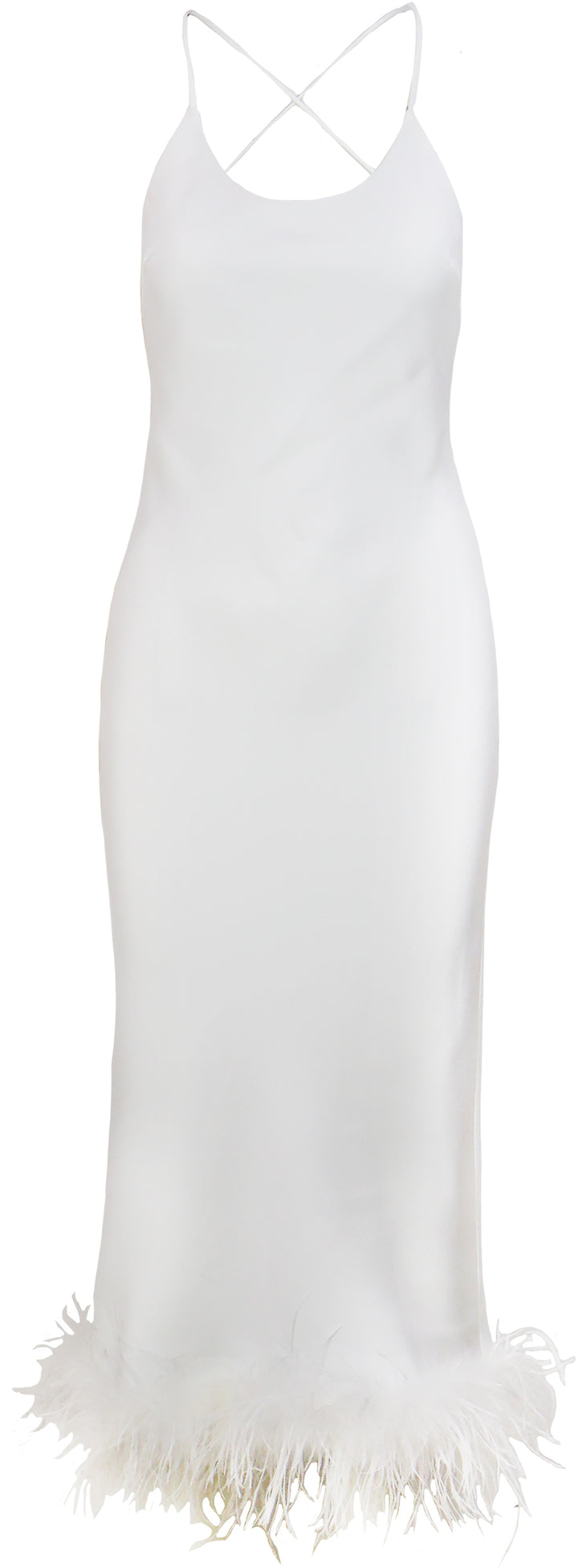 MAGALI FEATHER BIAS DRESS-WHITE