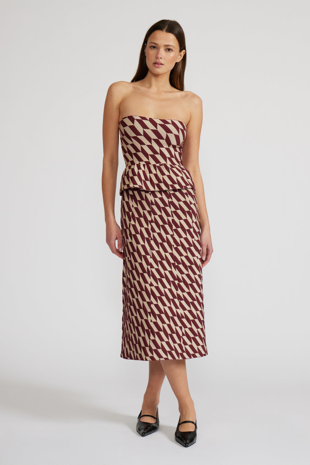 KATALINA KNIT SKIRT-BURGUNDY/CREAM