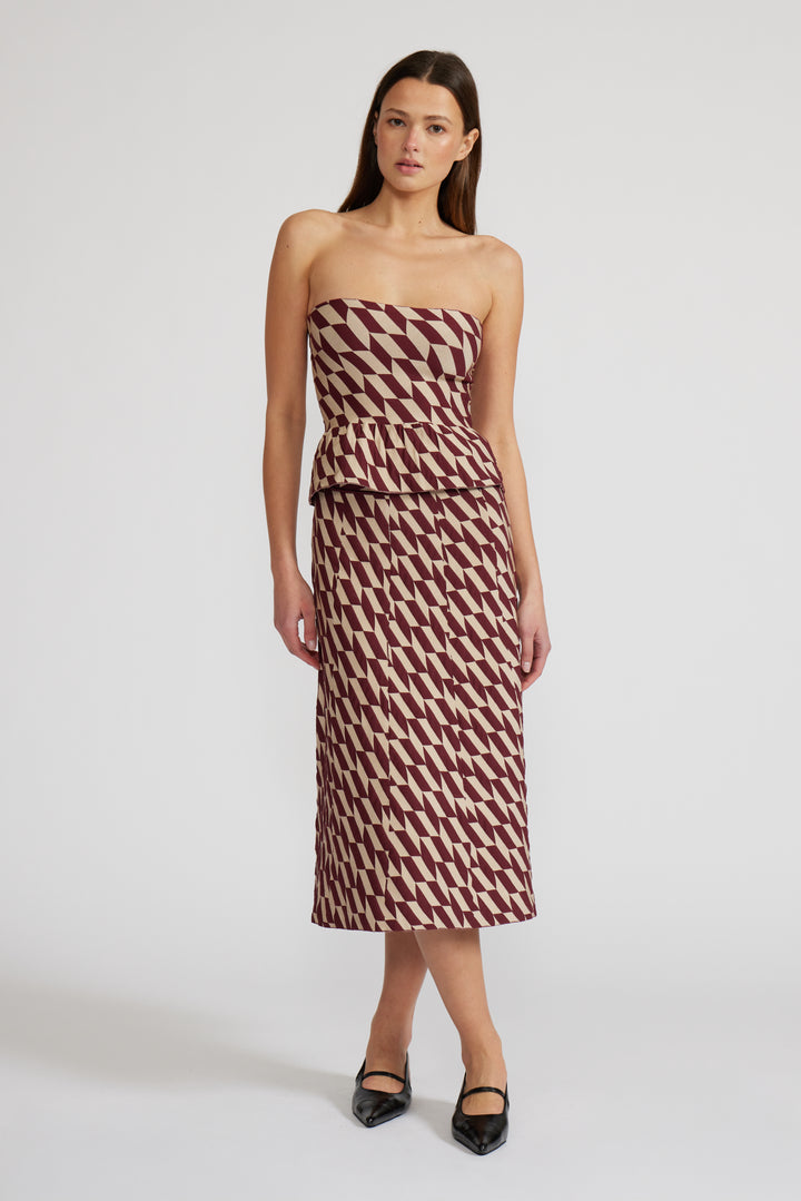 KATALINA KNIT SKIRT-BURGUNDY/CREAM