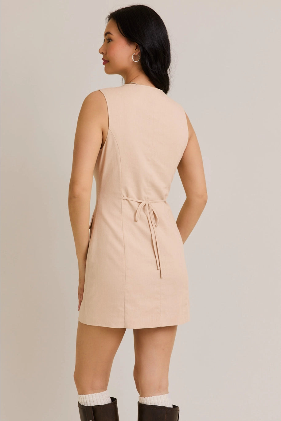 SLEEVELESS BLAZER DRESS-TAUPE
