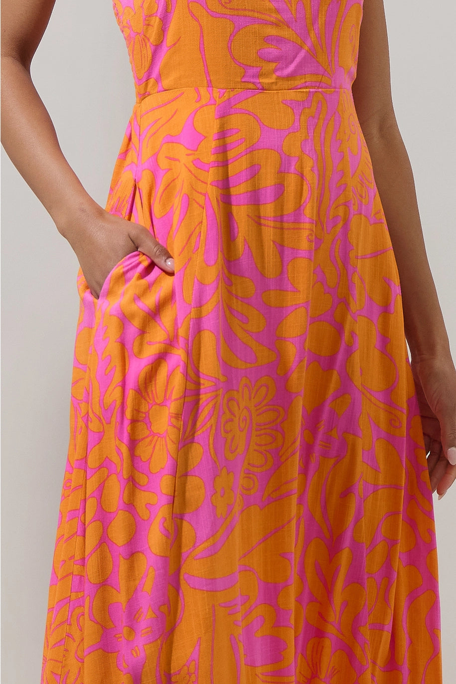 KACI FLORAL SMOCKED MAXI DRESS-FUCHSIA/ORANGE
