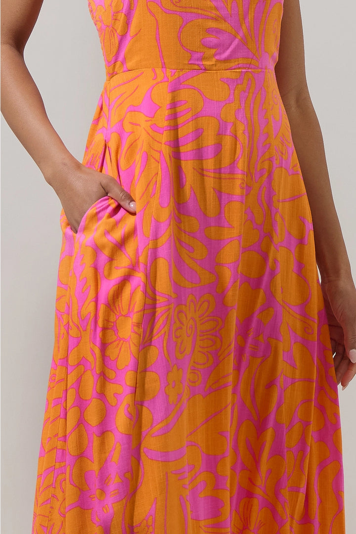 KACI FLORAL SMOCKED MAXI DRESS-FUCHSIA/ORANGE