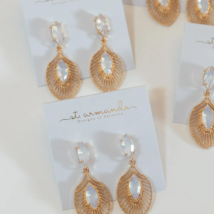ROSE GOLD AND FROSTED QUARTZ PALM EARRINGS