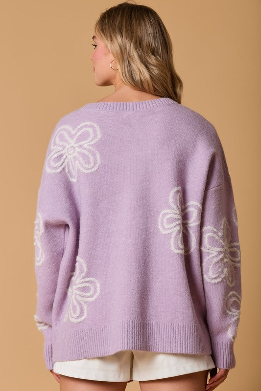 DAISY PRINT SWEATER-LAVENDER