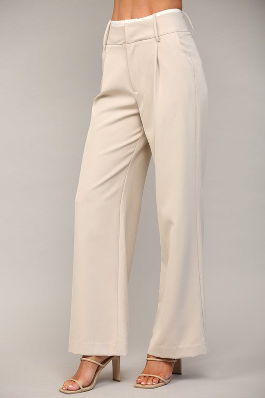 HIGH RISE WIDE LEG TROUSERS-TAUPE