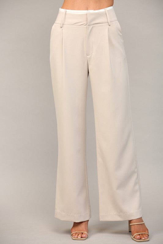 HIGH RISE WIDE LEG TROUSERS-TAUPE