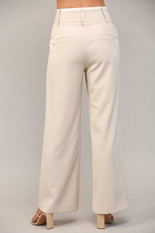 HIGH RISE WIDE LEG TROUSERS-TAUPE