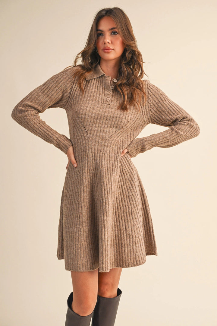 RIBBED SWEATER MINI DRESS-MOCHA