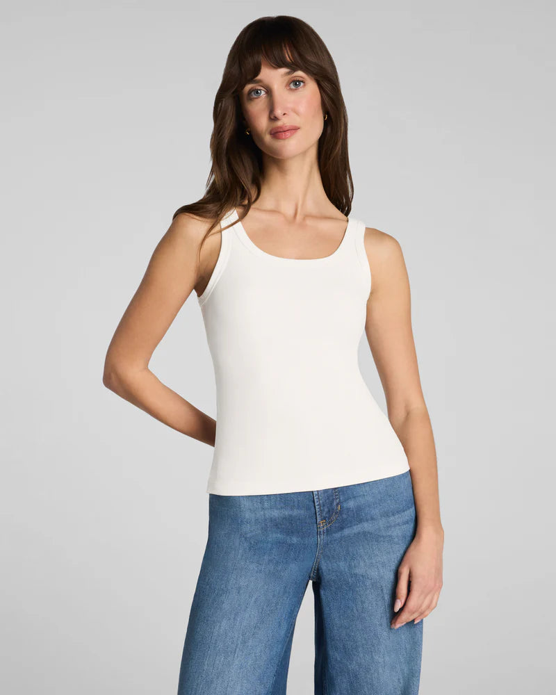 RIBBED KNIT SCOOP TANK-IVORY