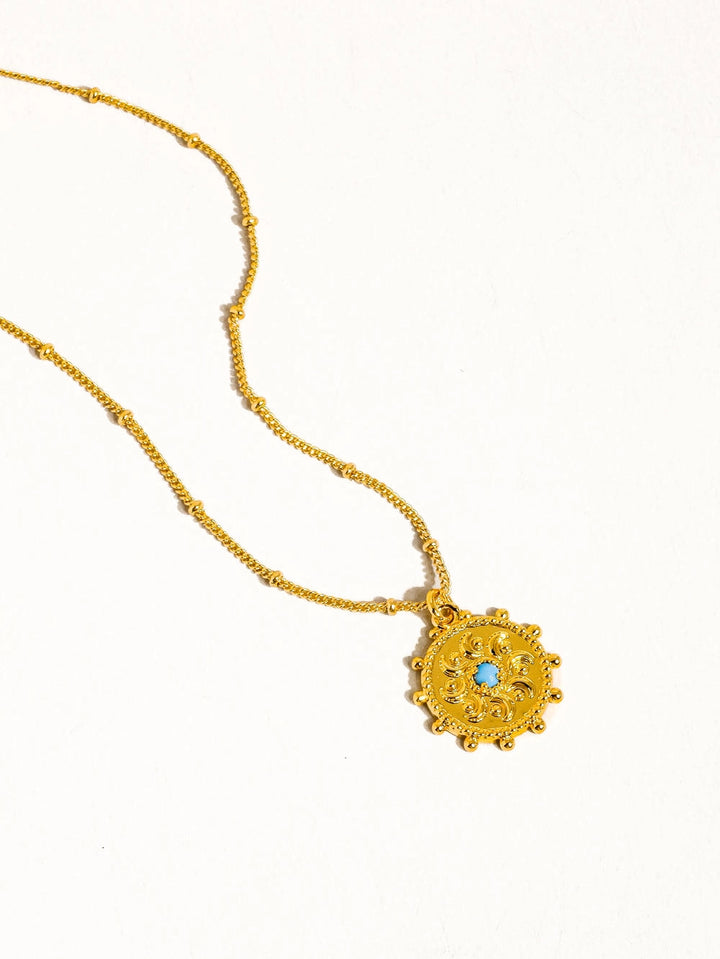 STASSIE 18K GOLD TURQUOISE STONE SUNBURST NECKLACE
