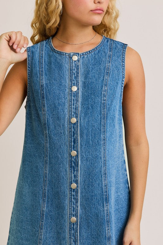 BUTTON DOWN DENIM MINI DRESS-DENIM BLUE
