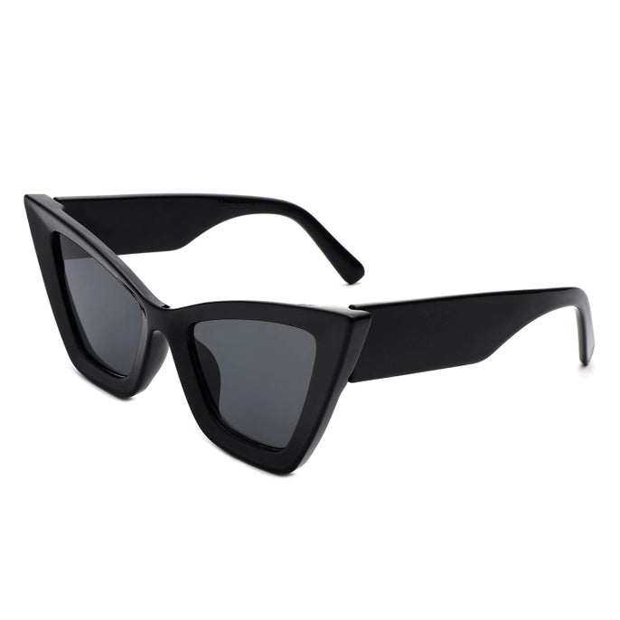 RETRO SQUARE HIGH POINTED CAT EYE SUNGLASSES-BLACK