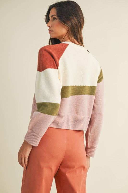 COLOR BLOCK SWEATER TOP-IVORY/MULTI