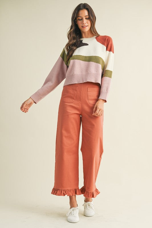 COLOR BLOCK SWEATER TOP-IVORY/MULTI