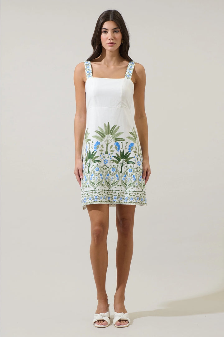 SENARA FLORAL MINI DRESS-WHITE/GREEN/MULTI