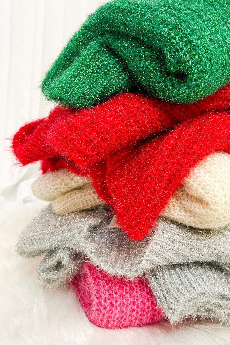 GLITTER YARN KNIT SWEATER-RED