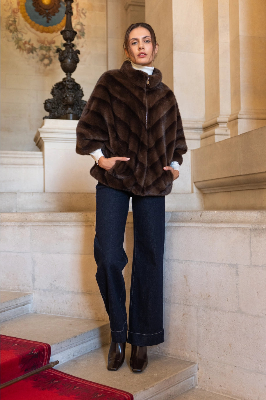 COPENHAGEN FAUX FUR CAPE JACKET-CHOCO