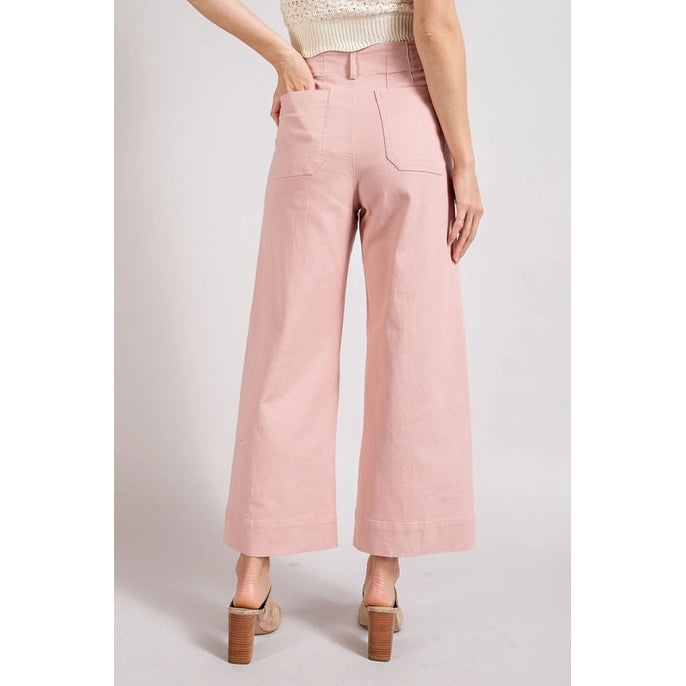 WASHED SOFT COTTON FLARE PANT-DUSTY PINK