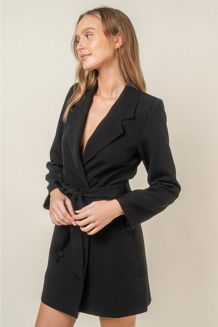 DOUBLE BREASTED BLAZER DRESS-BLACK