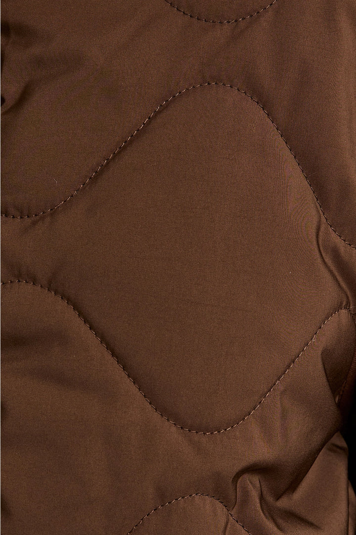 PADDED LONG SLEEVE QUILTED JACKET-DARKK BROWN