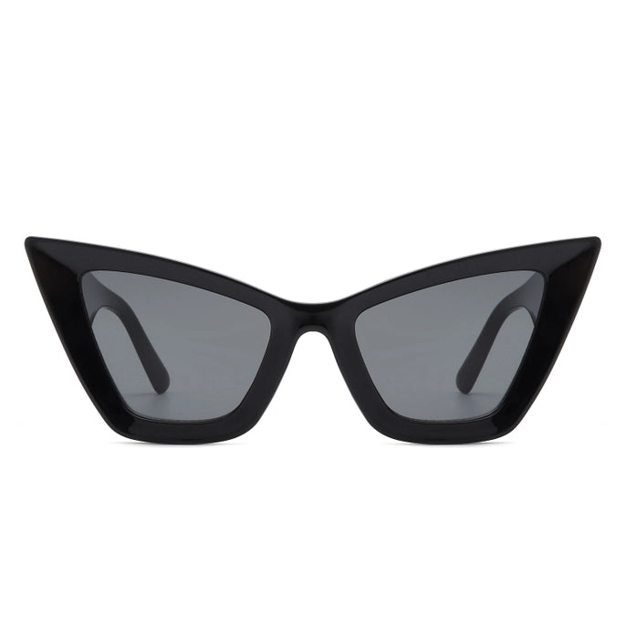 RETRO SQUARE HIGH POINTED CAT EYE SUNGLASSES-BLACK