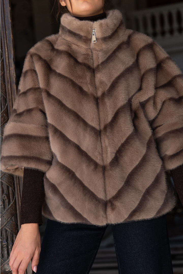 COPENHAGEN FAUX FUR CAPE JACKET-TAUPE