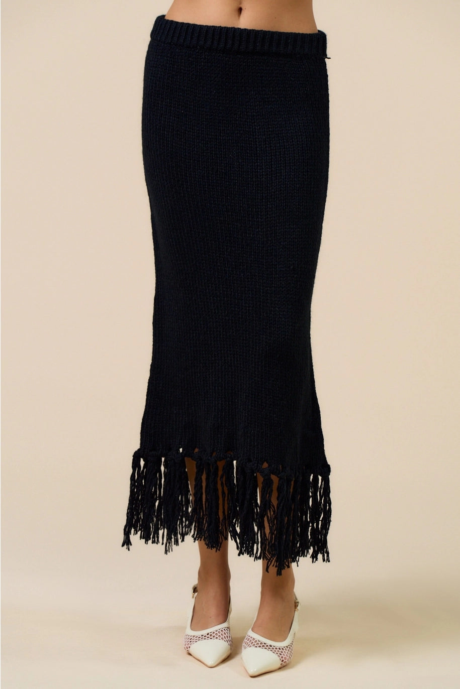 FRINGE MAXI SKIRT-BLACK
