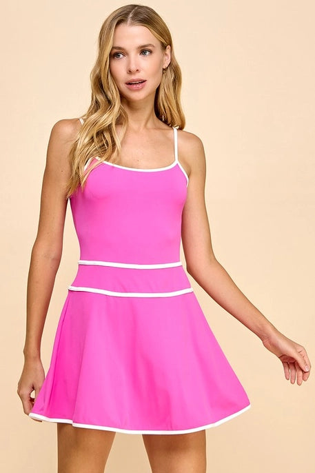 CONTRAST TRIM ATHLETIC DRESS-HOT PINK