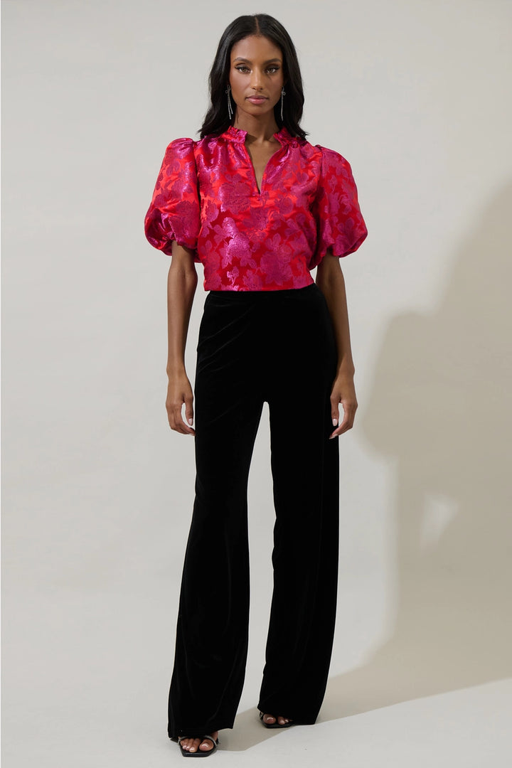 DUSON FLORAL JACQUARD TOP-PINK/RED