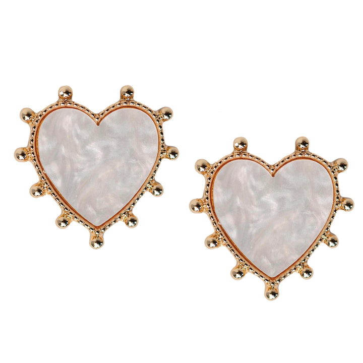 STUDDED PINK TORTOISE VALENTINES HEART EARRINGS-GOLD
