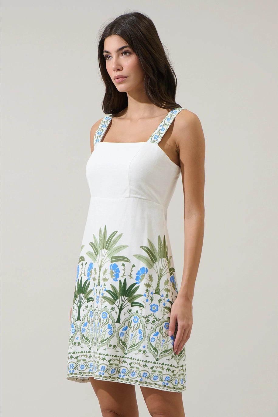 SENARA FLORAL MINI DRESS-WHITE/GREEN/MULTI