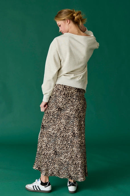 IRIS LEOPARD MIDI SKIRT-TAN/BLACK