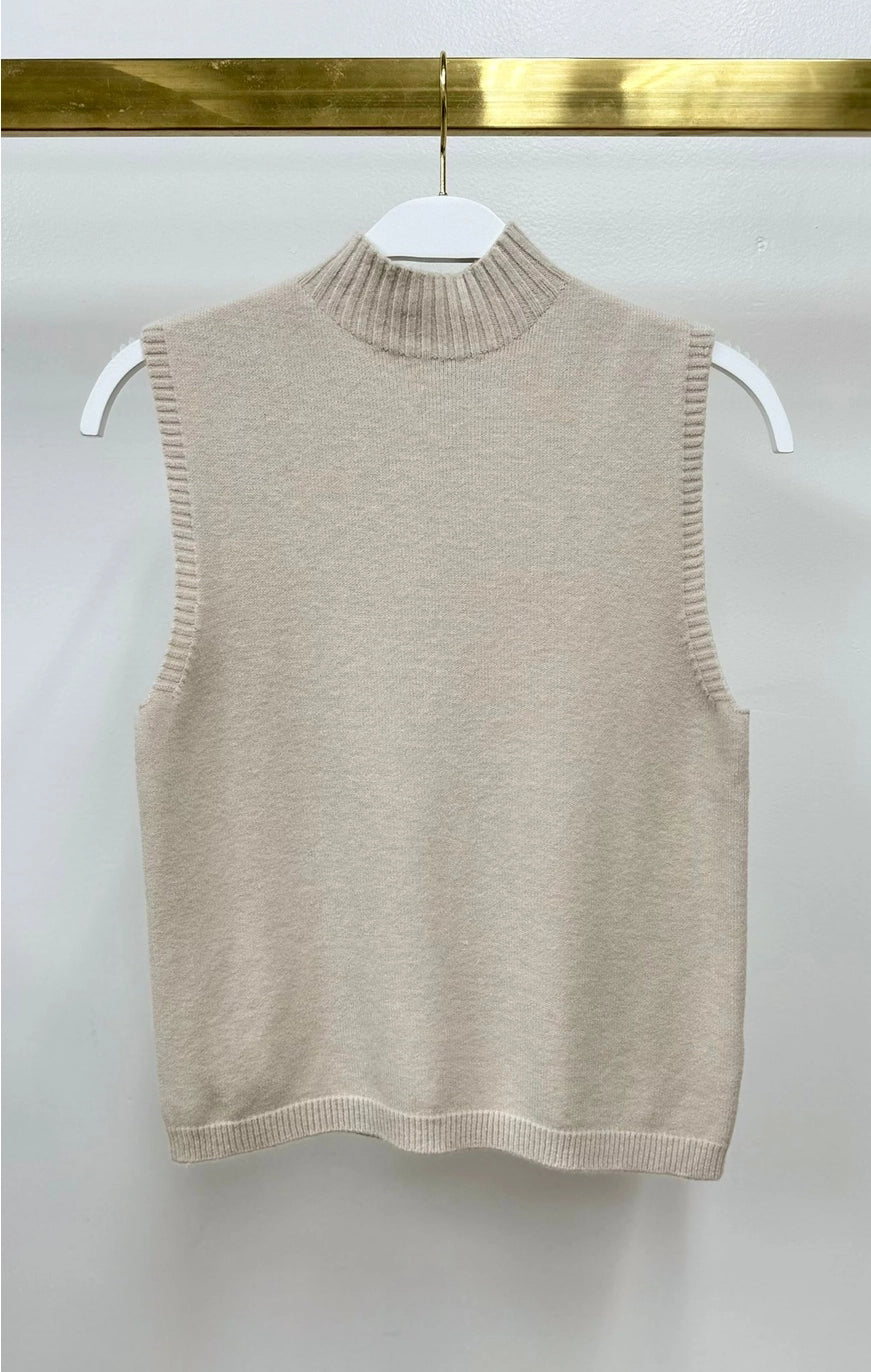 ITALIAN KNIT SLEEVELESS MOCK NECK TOP-CLASSIC IVORY