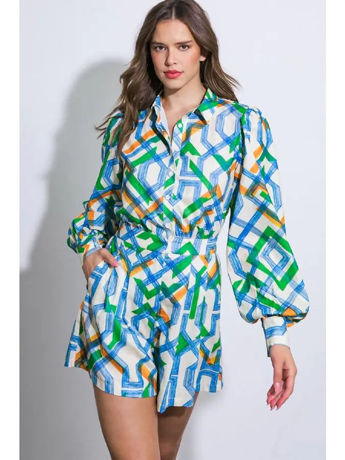 PRINTED WOVEN ROMPER-IVORY