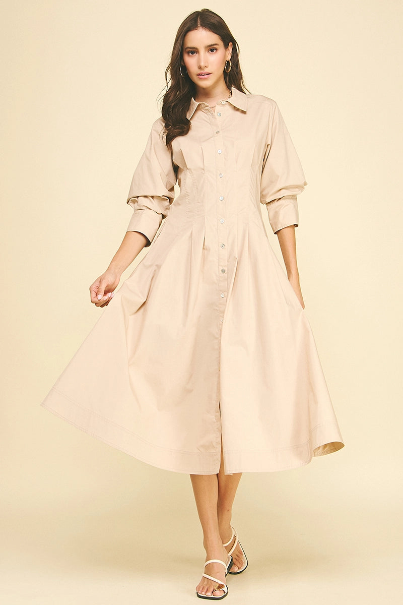 TUCK DETAIL MAXI DRESS-OAT