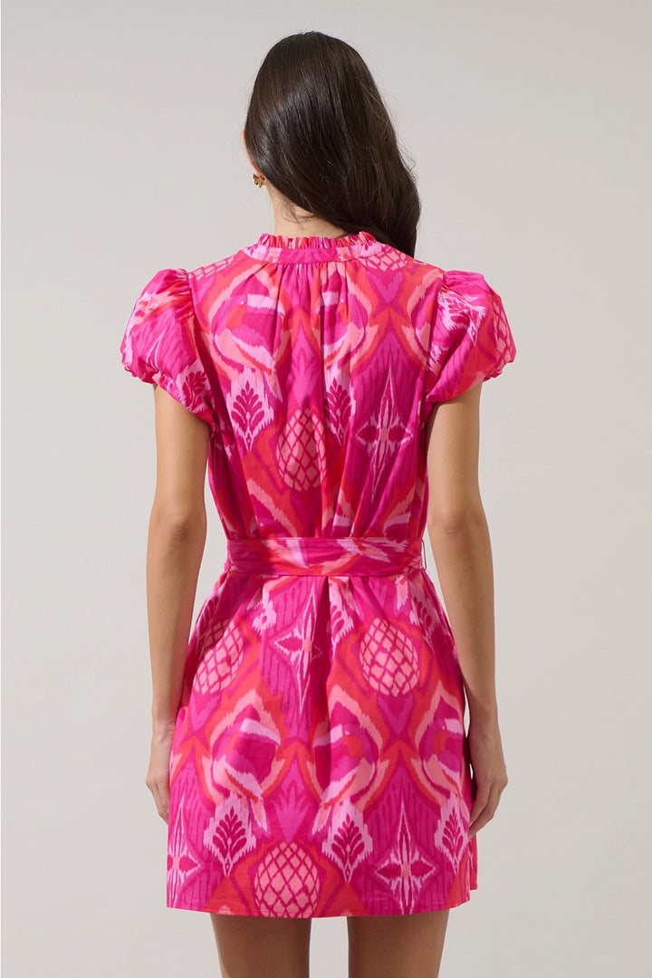 PRISSA IKAT ORELA MINI DRESS-MAGENTA/CORAL