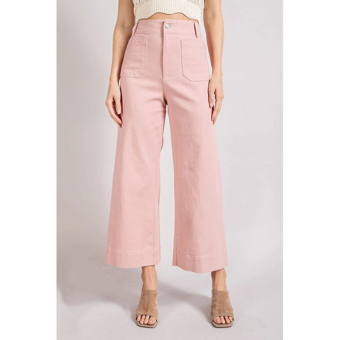 WASHED SOFT COTTON FLARE PANT-DUSTY PINK