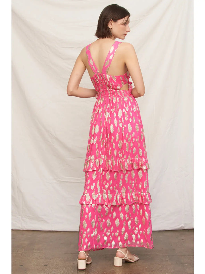 METALLIC POLKA DOT MAXI DRESS-FUCHSIA