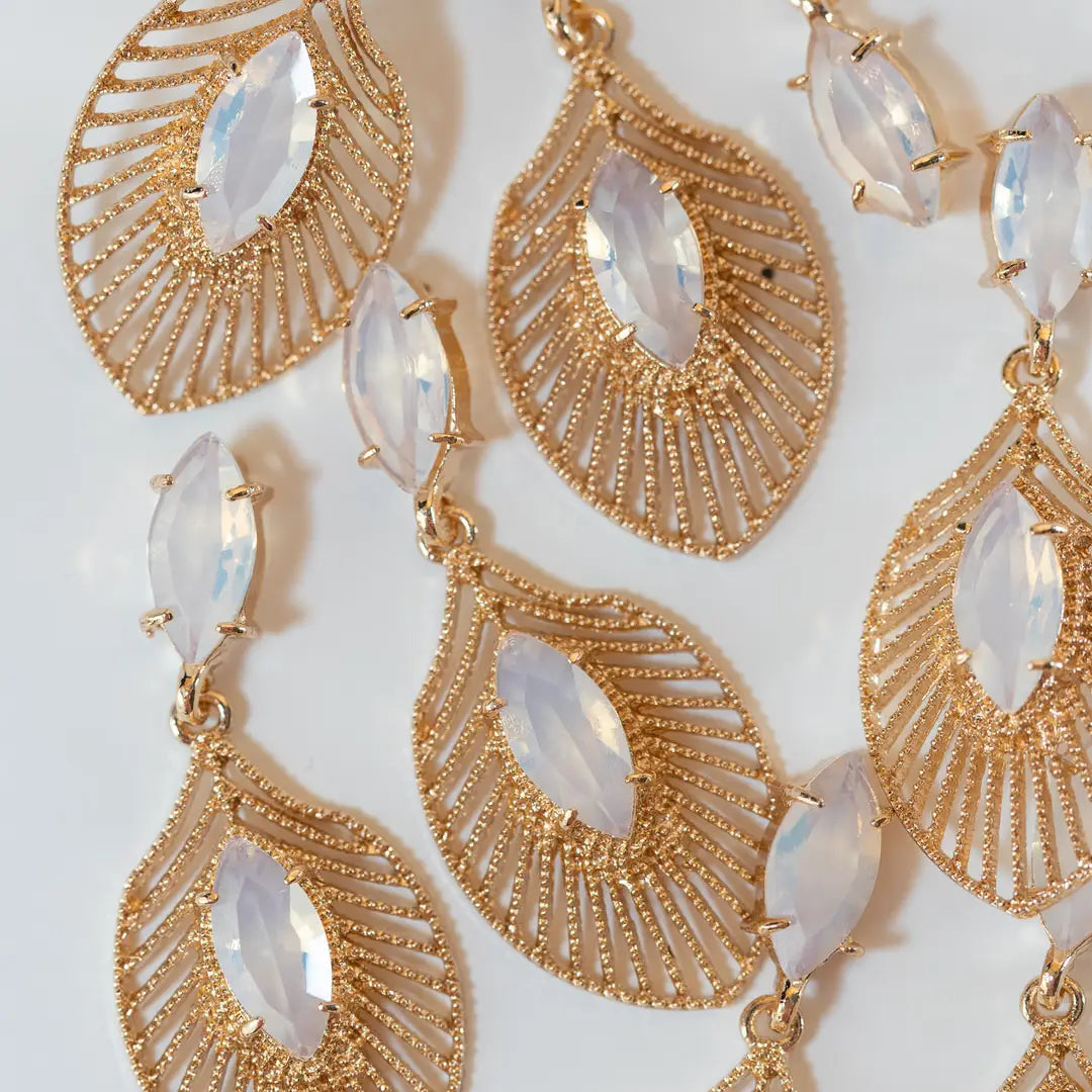 ROSE GOLD AND FROSTED QUARTZ PALM EARRINGS