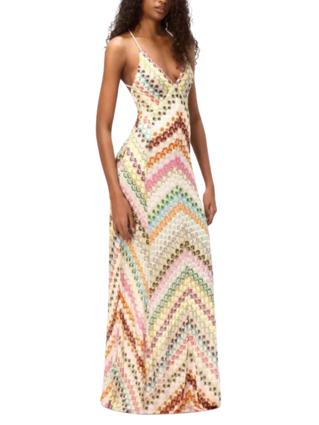 CROCHET STRIPED MAXI DRESS-MULTI