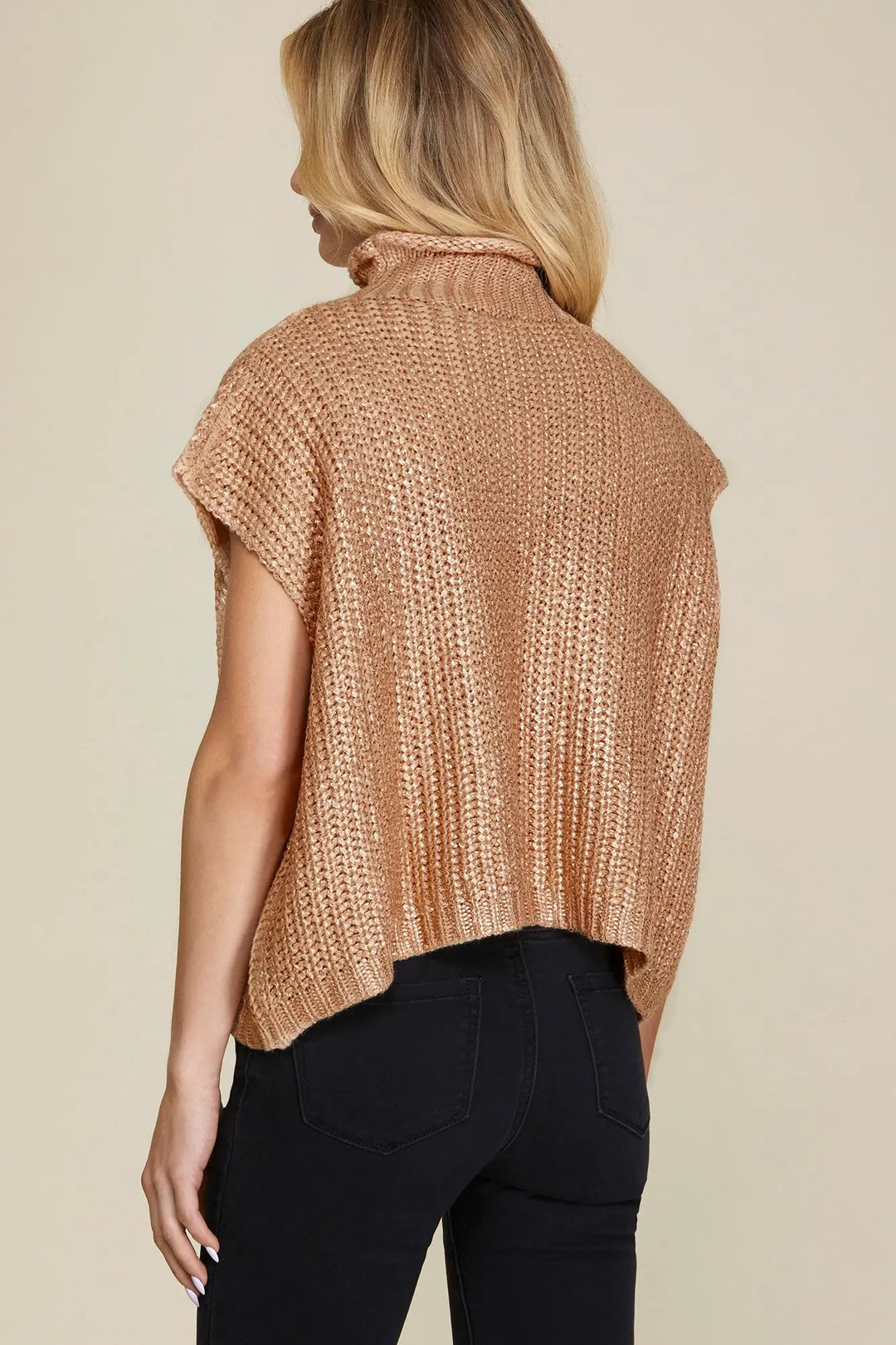 KNIT METALLIC FOIL SWEATER TOP-GOLD