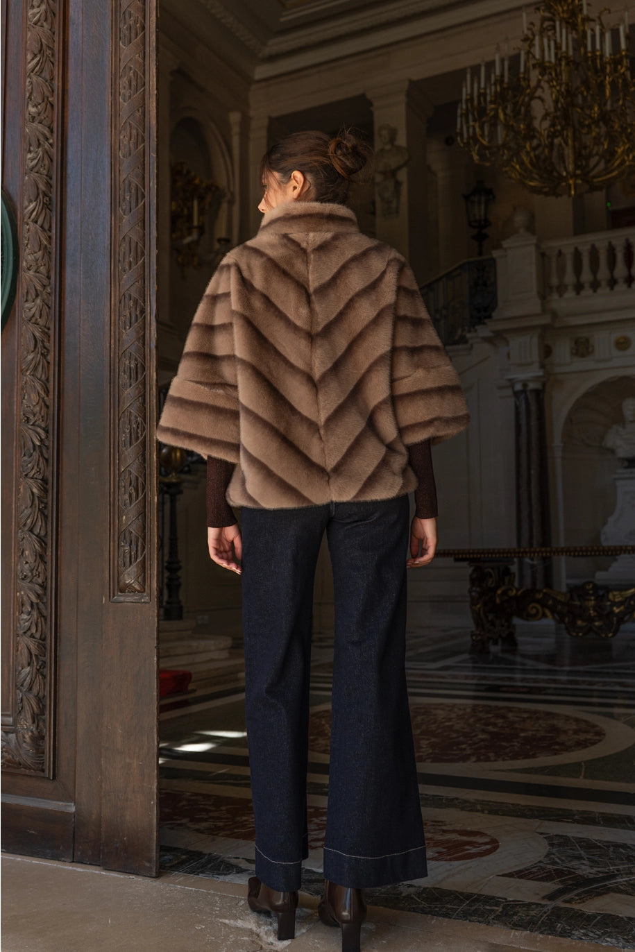 COPENHAGEN FAUX FUR CAPE JACKET-TAUPE