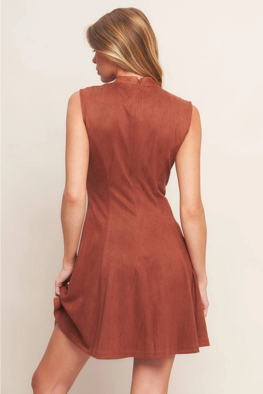 FAUX SUEDE MINI DRESS-RUST