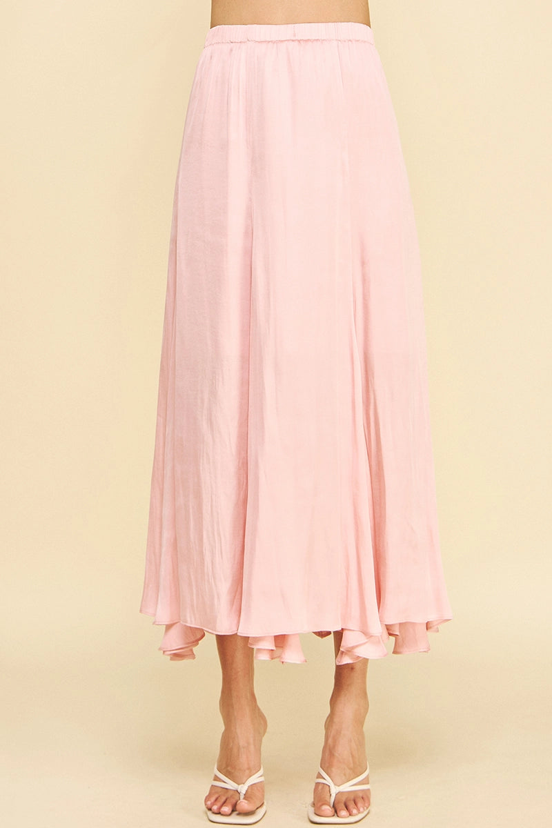 RUFFLED HEM MIDI SKIRT-PINK