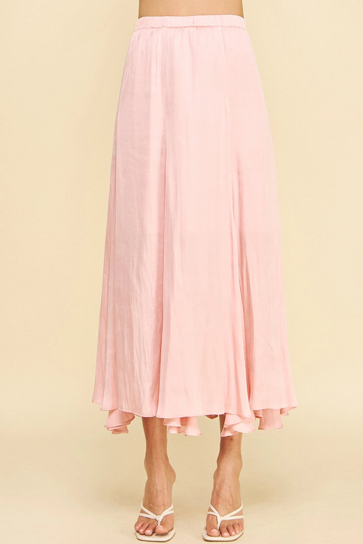 RUFFLED HEM MIDI SKIRT-PINK