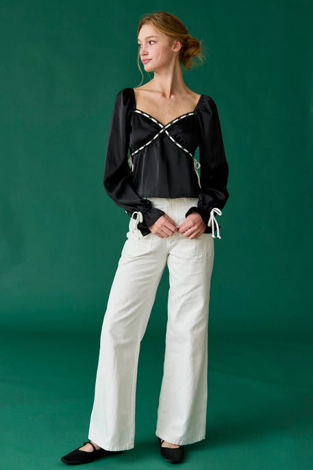 KIMBERLY SATIN BLOUSE-BLACK/IVORY