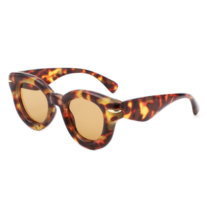 THICK FRAME RETRO CIRCLE SUNGLASSES-TORTOISE