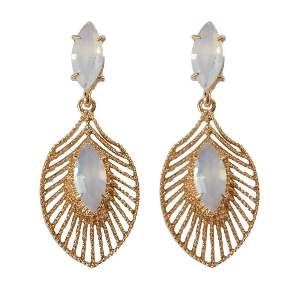 ROSE GOLD AND FROSTED QUARTZ PALM EARRINGS
